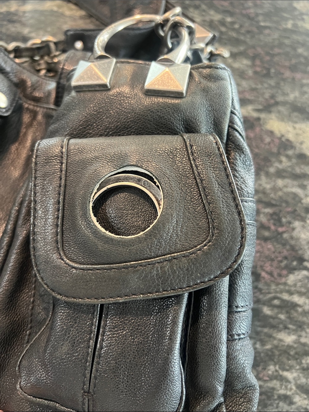 Betsey Johnson Black Leather Chain-Accent Shoulder Bag very heavy, thick leather - Picture 7 of 10